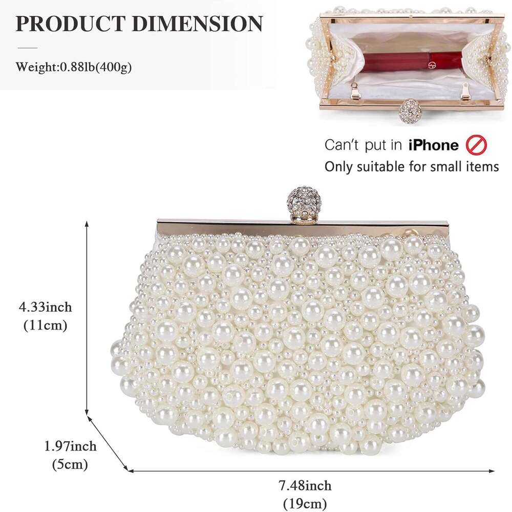 Pearl Cutch Purses for Women Evening Bags Formal Beaded Wedding Bridal Purse Ladies Prom tail Party Handbag