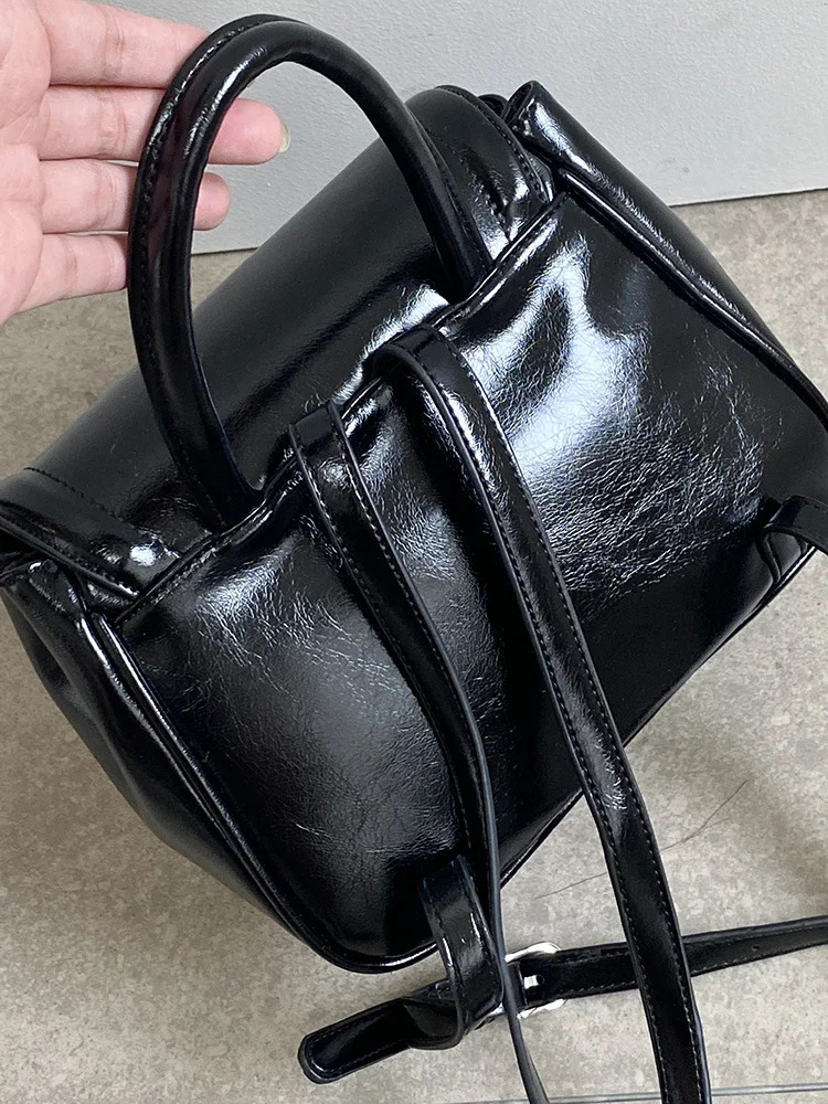 Retro Solid Color Womens Backpack PU Leather Shoulder Strap Bag College Girls Small Handbag Wallet 241008