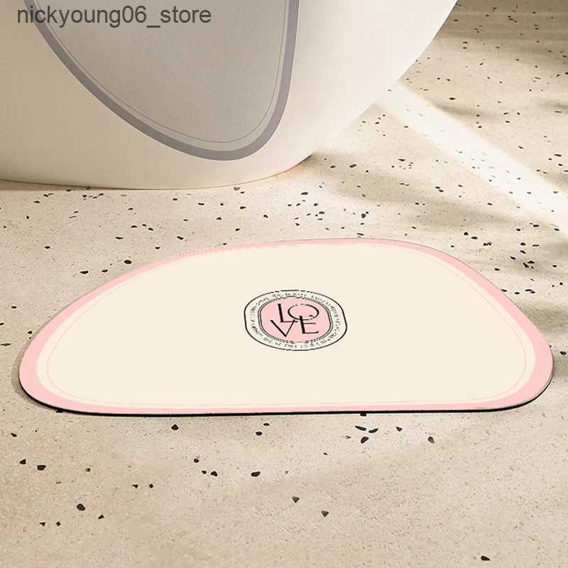 Non-Slip Bath Mats U Shape Pink Diotomite Floor Bath Mat Absorbent Bathroom Carpet Anti-Slip Foot Mats Quick Dry Shower Toilet Rug Doormat Washable L2