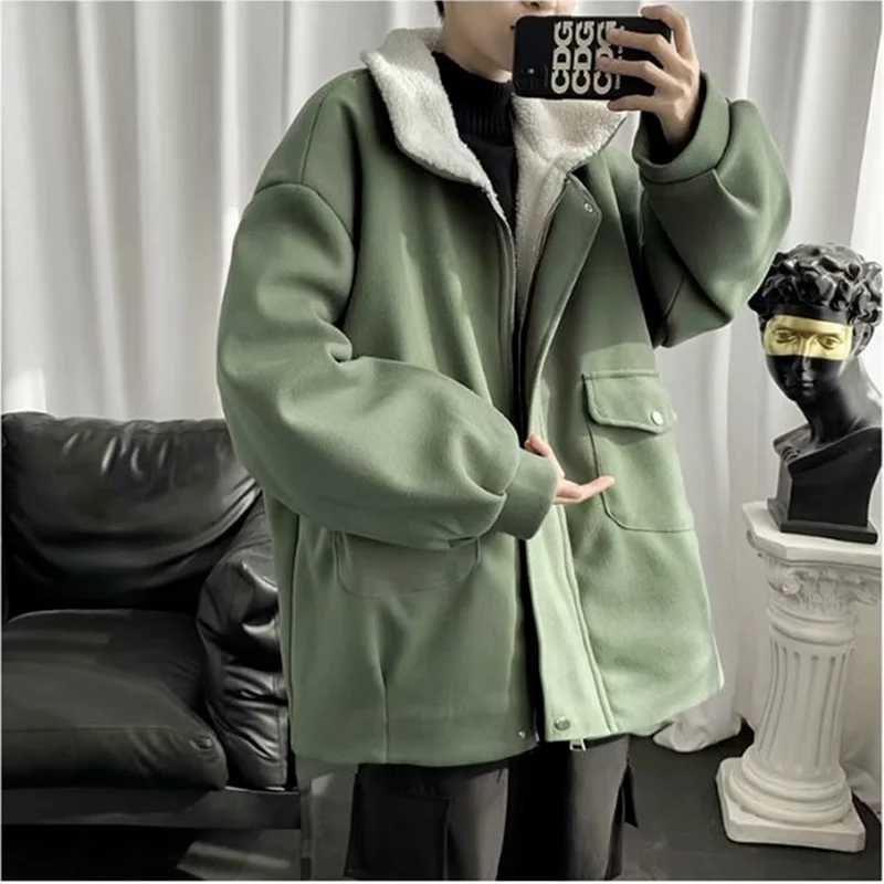 Blends Coats Men Fashion Solid Simple Leisure Wool Liner Warm Thick Retro Harajuku All-match Hip Hop High Street Jackets Cozy LX241010