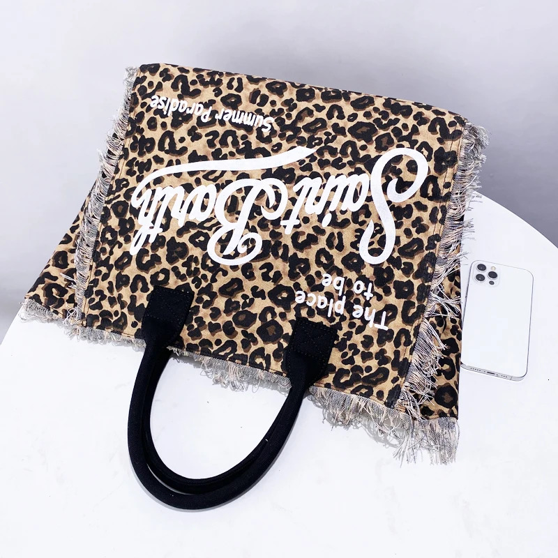 Leopard Print Canvas Bags For Women Handbag Purse 2024 In Casual Letter Tassel Large Capacity Tote Shoulder 241008