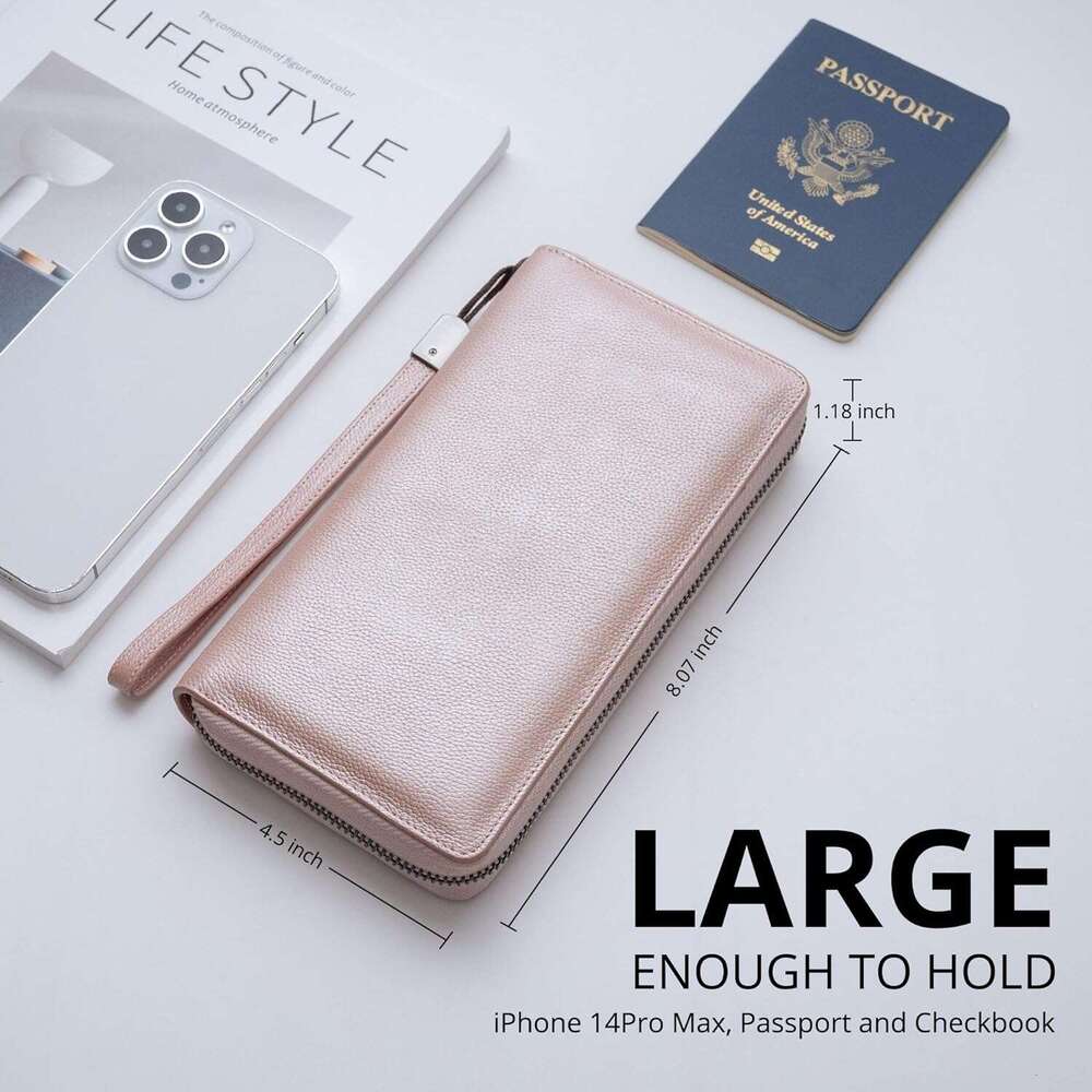 Women RFID Blocking Wallet Leather Zip Around Phone Clutch Large Capacity Ladies Travel Purse Wristlet