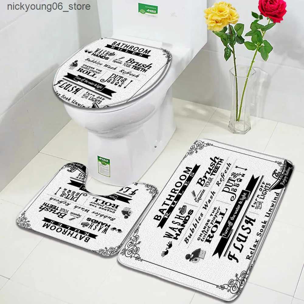 Non-Slip Bath Mats Vintage Old Newspaper Bath Mats Set Bathroom Rules French Paris Tower Skull Retro Door Rug Home Decor Anti-Slip Toilet Cover Mat L2