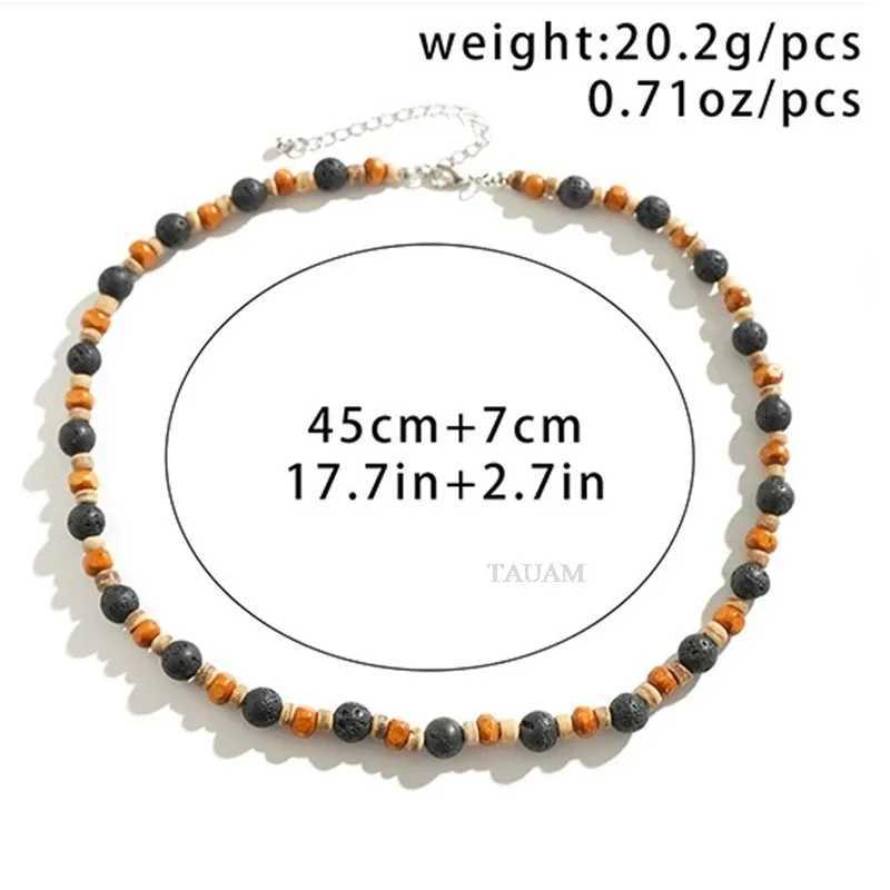 Stone and Wood Beaded Short Choker Necklace for Men Trendy Small Beads Collar Fashion Jewelry on Neck Accessories Male GiftX241010