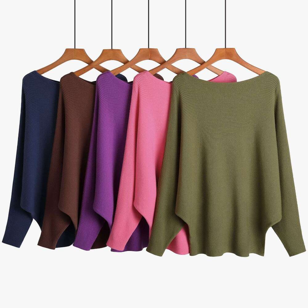 Womens One line Neck Bat Sweater Thread High Elastic Lazy Style Pullover Top with Fat Plus Size