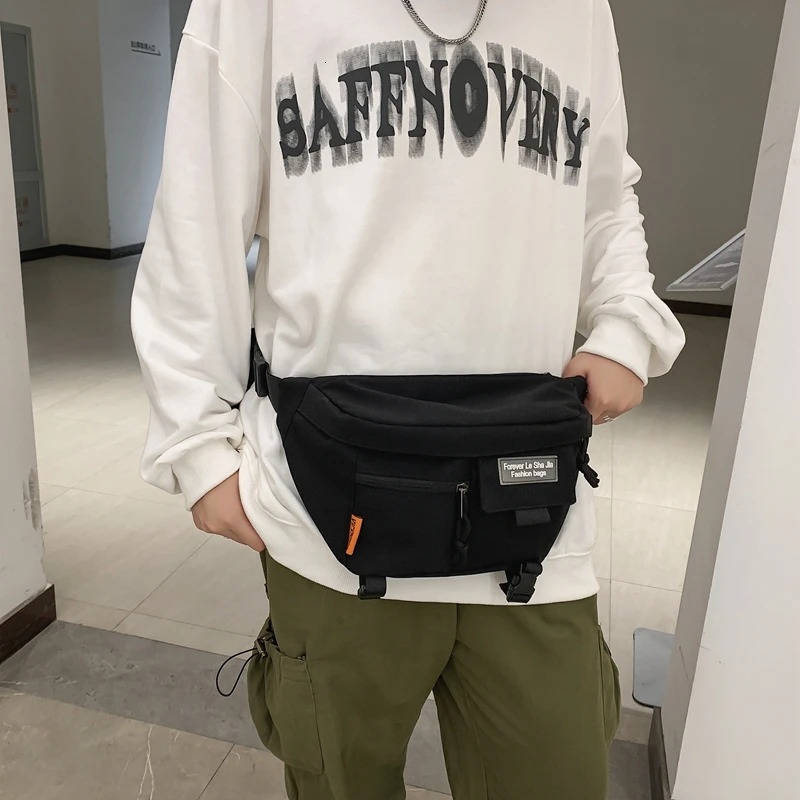 Large capacity casual waist bag nylon Fanny bag mens large waist belt bag multifunctional chest bag travel banana waist bag 241008