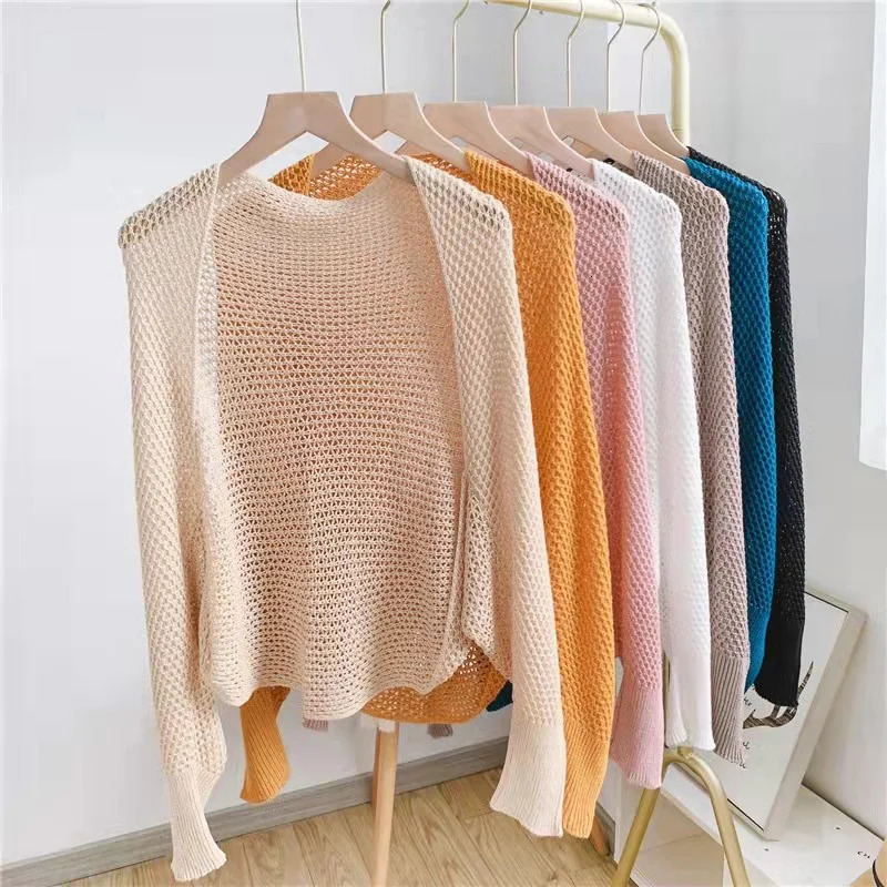 Sunscreen Crop Knit Cardigan Women Korean Style Solid Color Thin Coat Woman Simple Long Sleeve Smock Top Ladies 241007