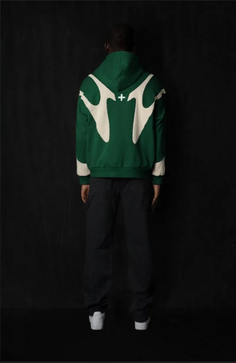 American Y2K Green Stitching Oversized Zipper Mens Hoodie Harajuku Trend Hiphop Gothic Retro Sweatshirt Casual Street Wear 241008