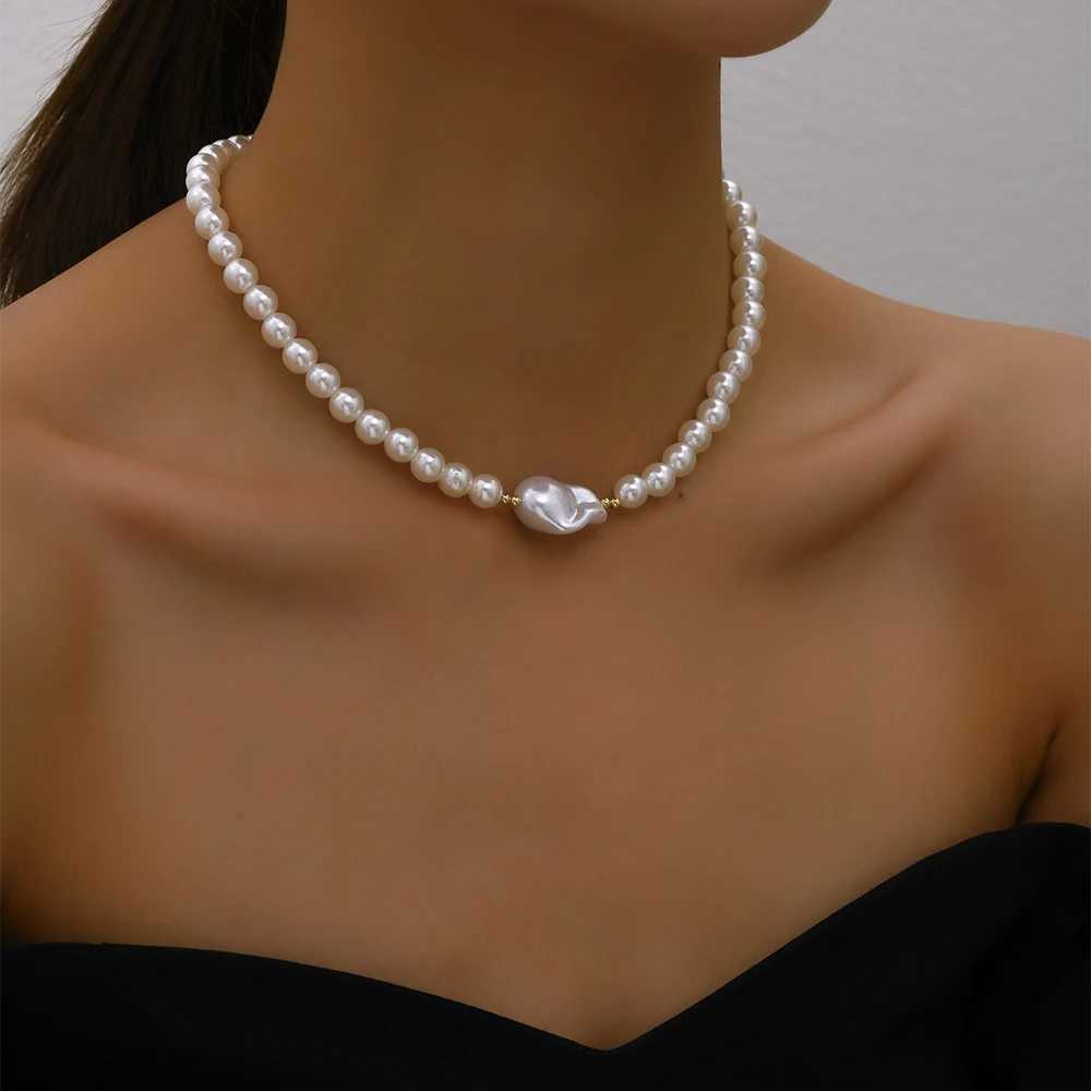 2023 Trend Exaggerated Jewelry Wedding Big Pearl Heart Pendant Necklace For Women Fashion Imitation Pearl Choker Necklace N384X241009