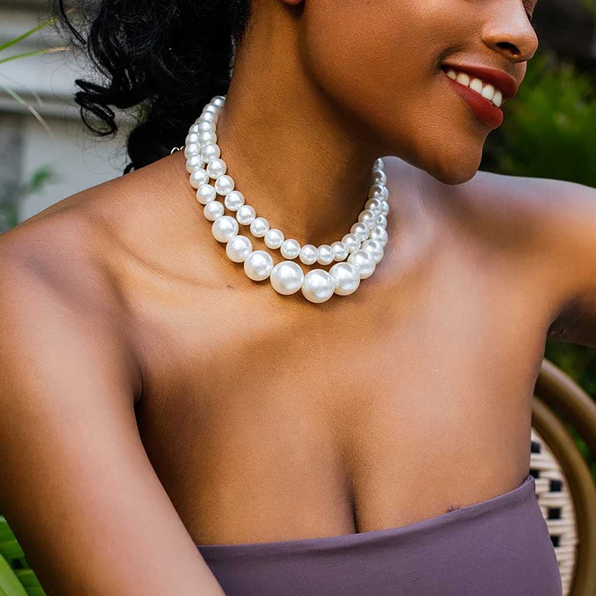 Layered Imitation Pearl Beads Short Choker Necklace for Women Trendy Charms Beaded Chain on the Neck 2023 Fashion Jewelry FemaleX241009