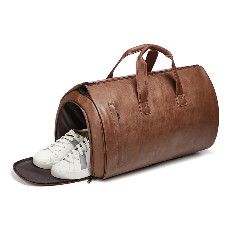 Customized folding PU leather travel bag with large capacity suitable for business travel mens handheld cross set 240925