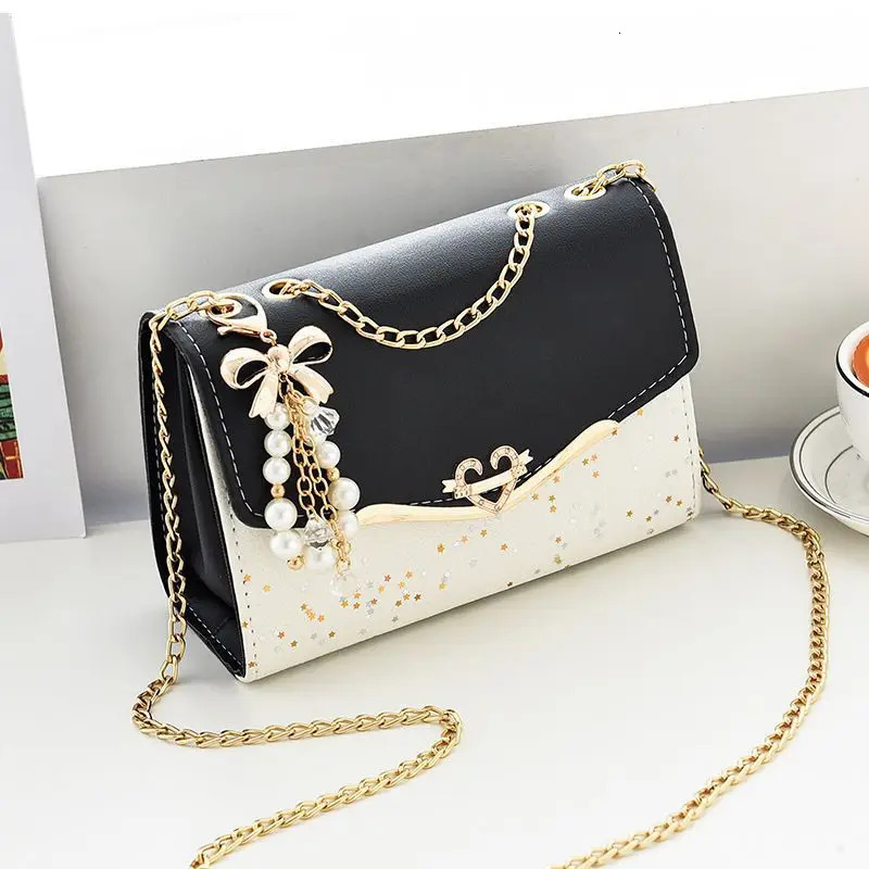Fashion ladies ten font small square bag girls shoulder bag cross square tassel pendant sequin embossed PU polyester 241008
