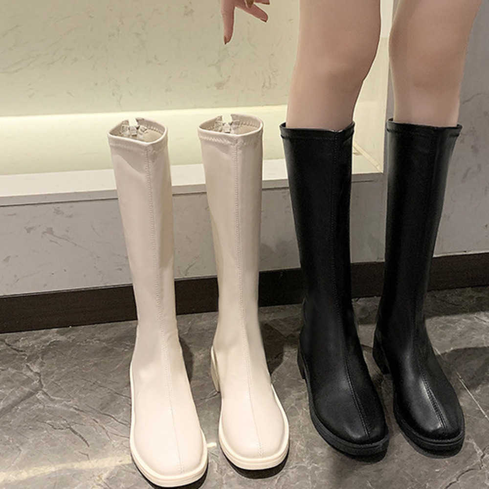 Round Toe Fashion Boots Low Heel Zipper High Ankle Boots Leather For Women Martin Boots Slimming Boots Single Boot 240826