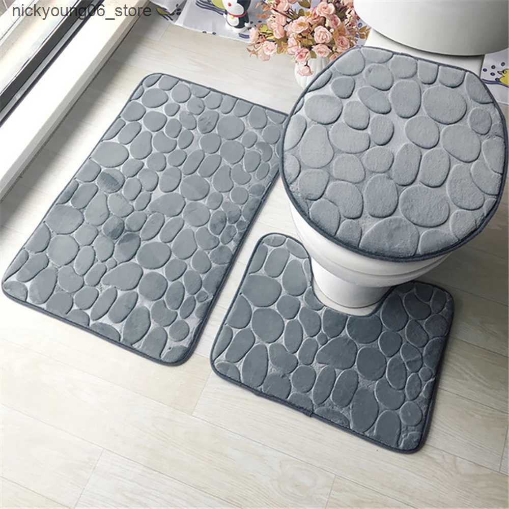 Non-Slip Bath Mats Set of 3 Bathroom Bath Mat Set Soft Non Slip 2PCS Cobblestone Mat Bathroom Rug Absorbent Shower Carpets Toilet Lid Cover Floor L240