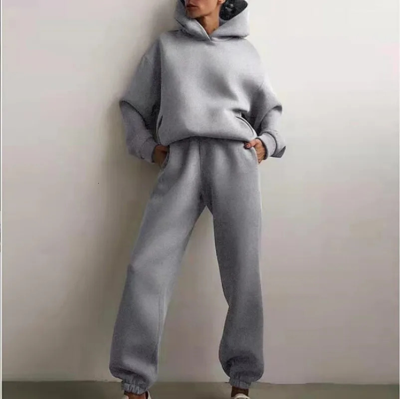 Womens Track Set Autumn Fashion Warm Hoodie Sportswear Two piece Large Solid Casual Zipper Pants 241008