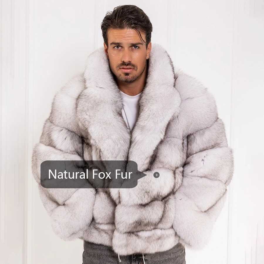 Real Fur Coat Mens Natural Fox Fur Coats Transition Collar Luxury Winter Mens Coat High Quality Warm Blue Fox W241009