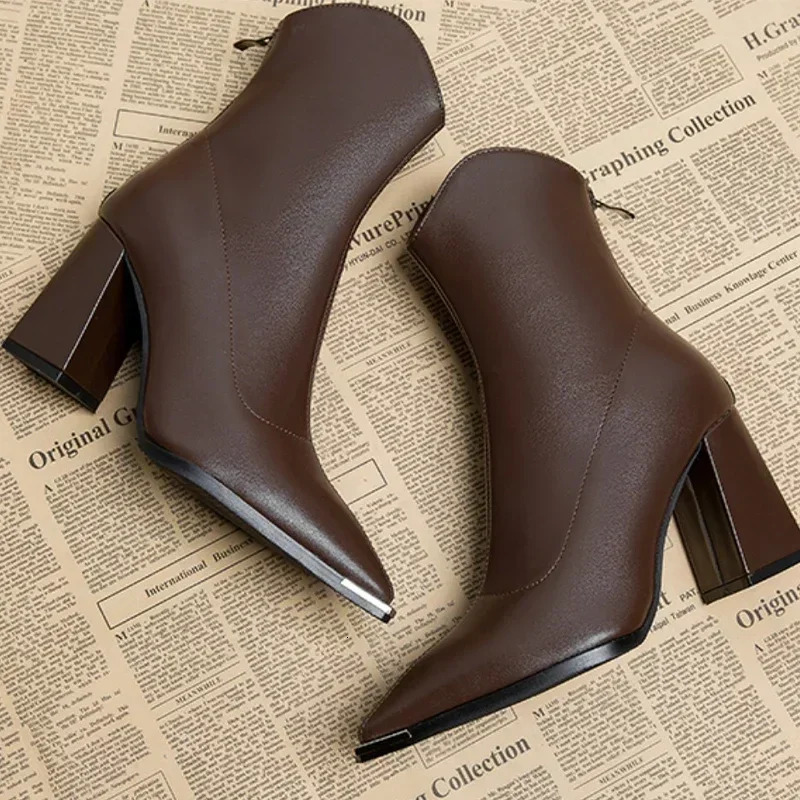 Winter High Heels Sexy Womens Shoes Short and Fat Ankle Chelsea Boots Fashion Corner Toe Zipper Gothic Pump Shoes 241007