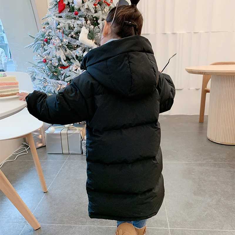 Down Coat 3-12 Winter Girls Down Jacket Long Solid Color Fashion Parka Coat Hooded Zipper Coat Birthday Gift Clothing H241010