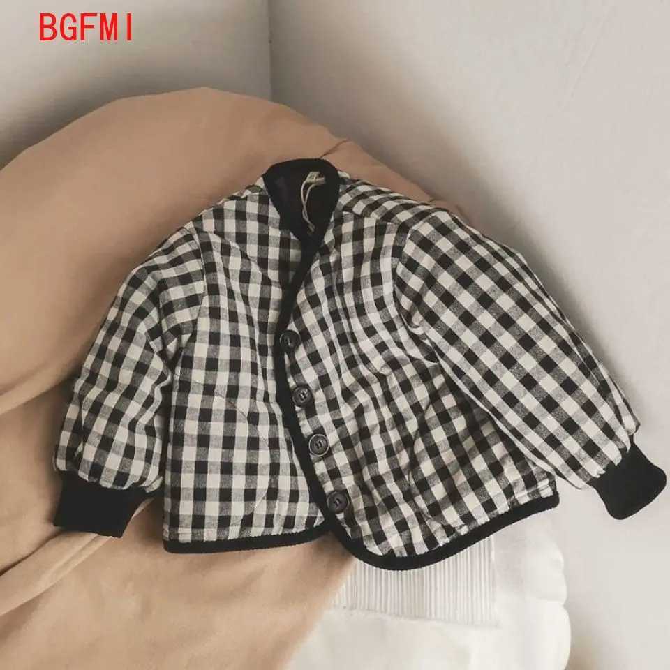 Down Coat New childrens long sleeved warm jacket for autumn and winter casual girls checkered jacket baby boys cotton padded jacket baby clothing H241