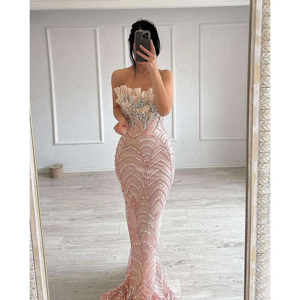 New fashion 2024 mermaid lace beaded crystal Sleveeless Prom dresess for women party