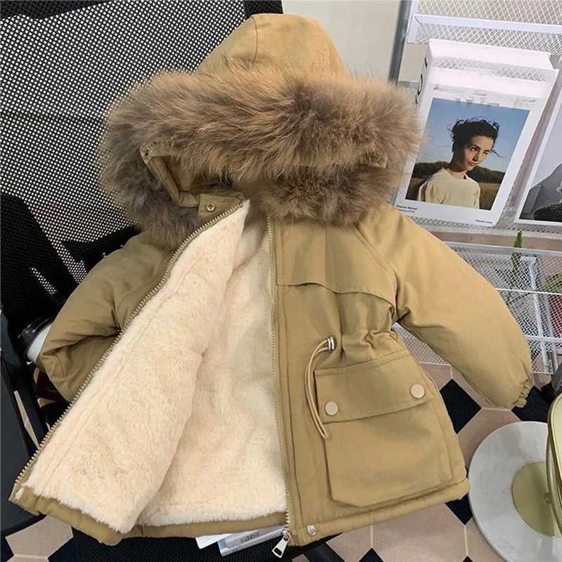 Down Coat Winter girls down jacket fur collar warm hooded zipper princess jacket Christmas girls jacket 2-10 year clothing H241010