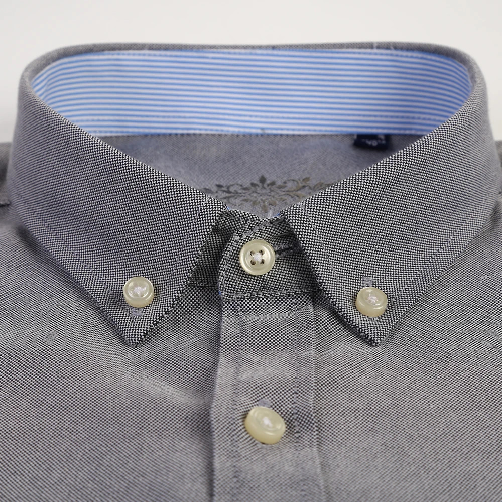 Mens Fashion Long Sleeve Solid Oxford Shirt Single Patch Pocket Simple Casual Standard-fit Button-down Collar Shirts 241010