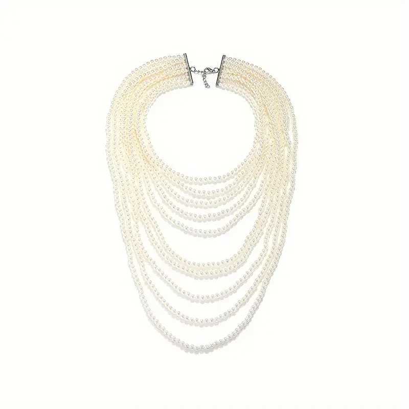 Dvacaman White Faux Pearl Beaded Necklace - Luxury Multi-Layered Simulated Pearl Necklace for Women Statement JewelryX241009