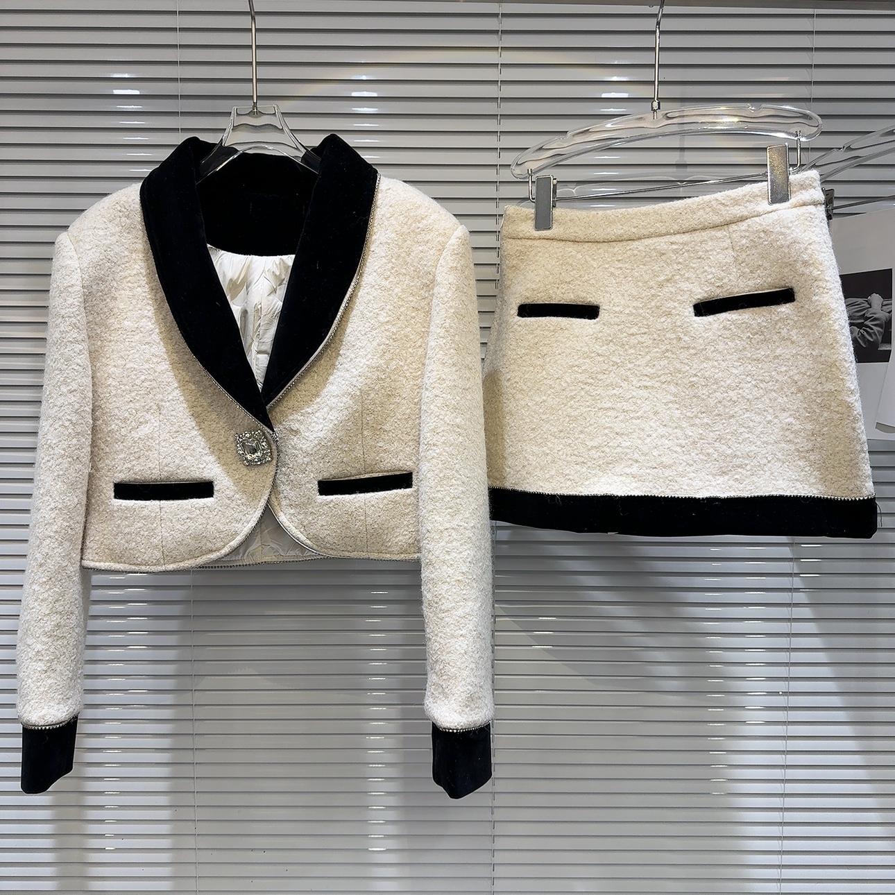 PREPOMP Winter Rhie Button Dias Collar White Duck Down Er Woolen Jackat Short Skirt Two Piece Set Outfits Gp125
