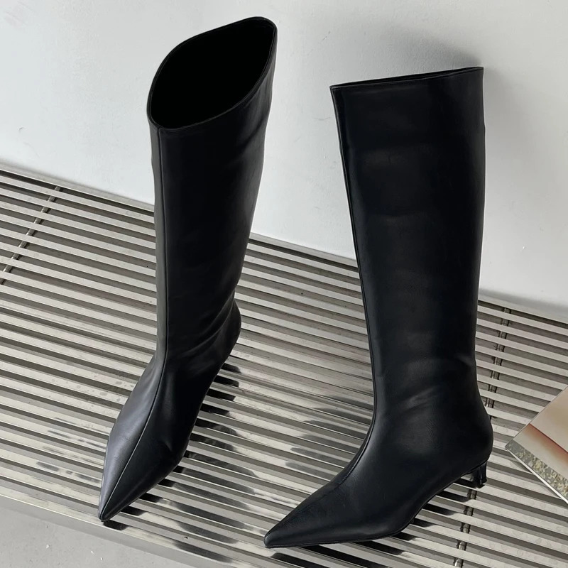 Eilyken Autumn Winter Comfort Point Toe Womens Knee High Boots Slippery Low Thin Boots Cowboy Womens Shoes Botas De Mujer 241007