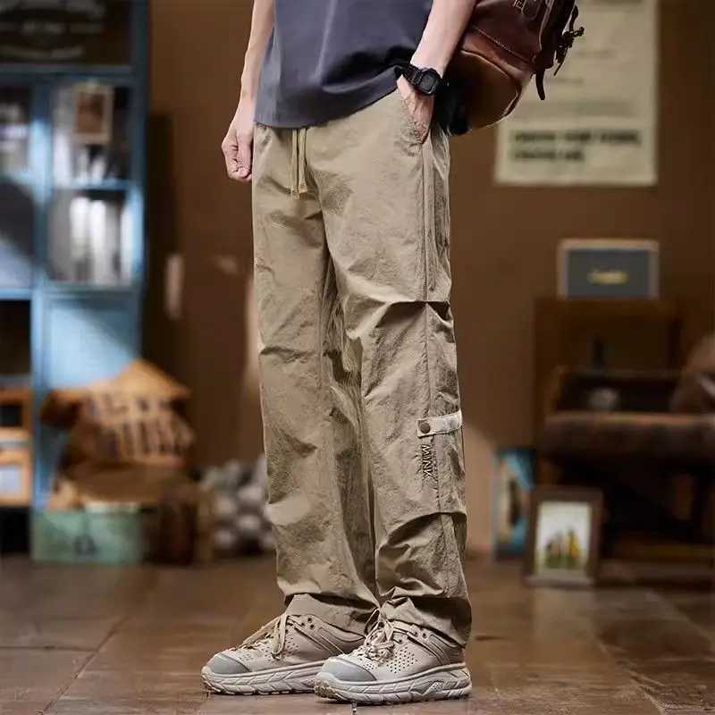 Spring and Autumn New High Waist Mens Clothing Solid Color Loose Casual Rope Hombre Work Clothes Thin Width Fully Matched Leg Pants W241009