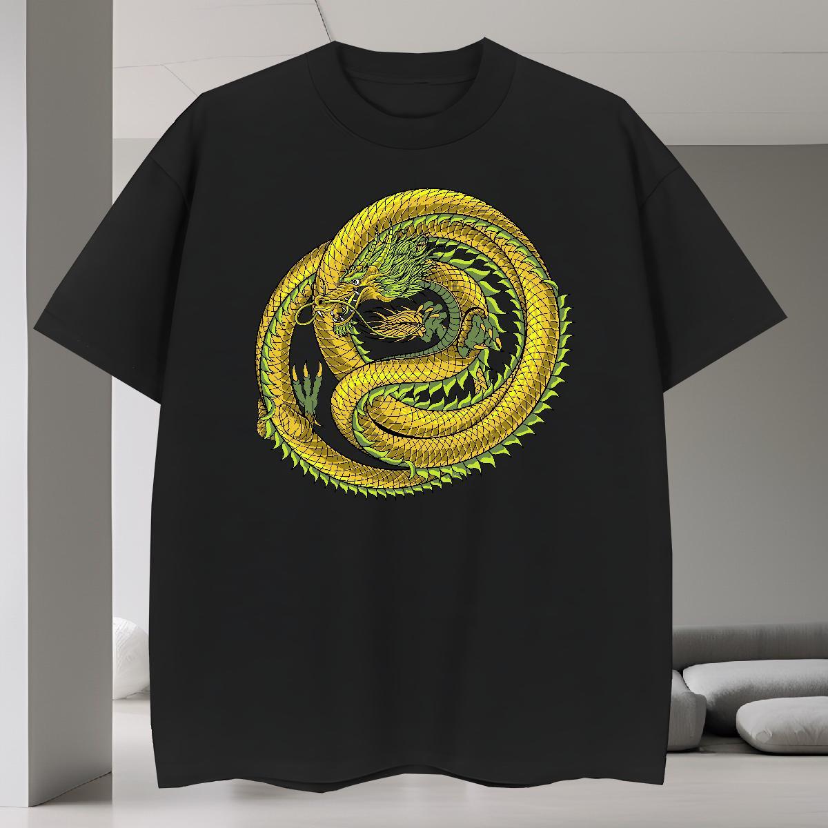 Popular T-Shirts for Men 230g 100% Cotton dragon Daily Wear Oversized 4XL O Neck Short Sleeves Mens Tshirts New Designer Clothes