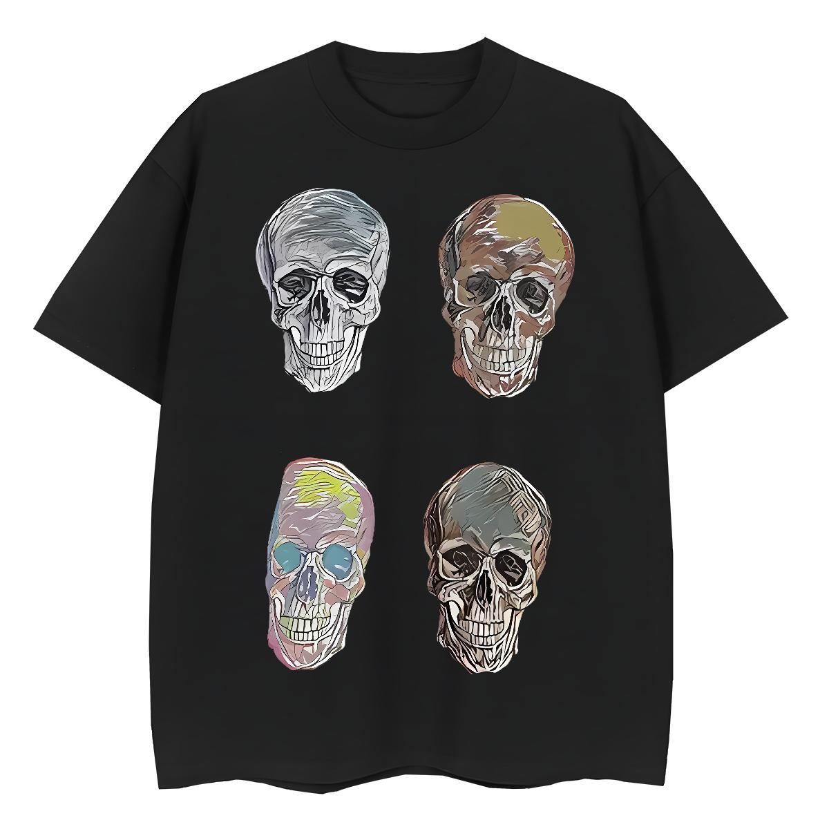 Fashion New T-Shirts for Women 230g Cotton Breathable Crew Neck Hip Hop Street skull Couples T Shirts 5A Skull Clothes Shirt