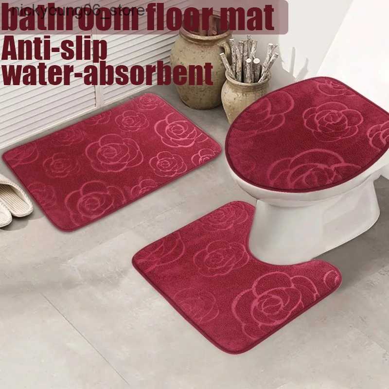Non-Slip Bath Mats 1/2/3 piece setroses Rugs Ultra Soft Non Slip Floor Mat Absorbent Bath MatU-Shaped RugToilet CoverBathroom Shower Carpet L240910