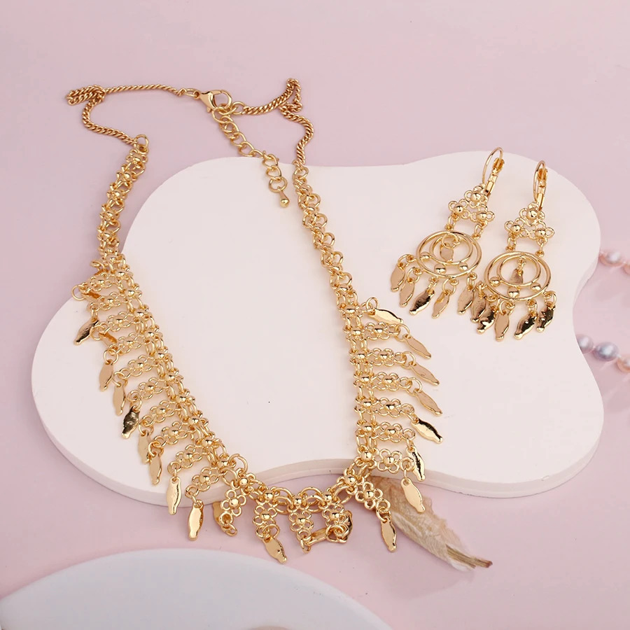 Zinc Alloy Plated Gold Tassels Necklace Set for Women Arabic Middle East Wedding Jewelry Set Afghanistan Jewelry Gift 241007