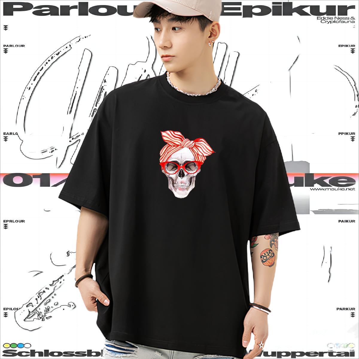 Comfortable Mens T Shirts 230g 100% Cotton skull Street wear Hip Hop Customized Breathable Couples T Shirts Designer Fashion Tops Shirt