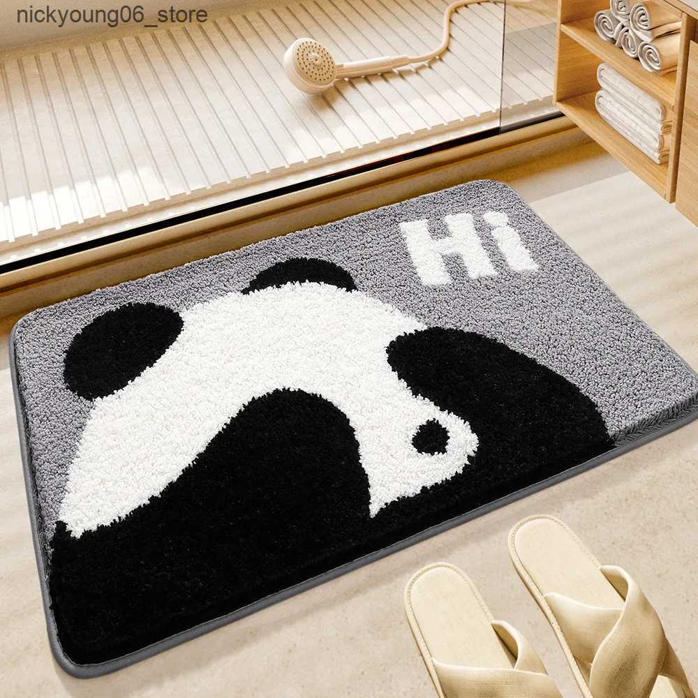 Non-Slip Bath Mats Shy Panda Bath Mat Large Capacity Absorbent Foot Mat Microfiber Bathroom Rug Shower Room Door Mat TPR Latex Non-slip Bottom L240910