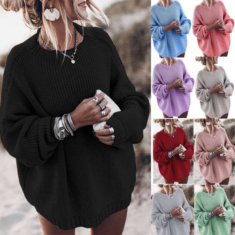2024 Winter Wear New Product Solid Color Knitwear Loose Bat Sleeves Large Sweater Coat Women