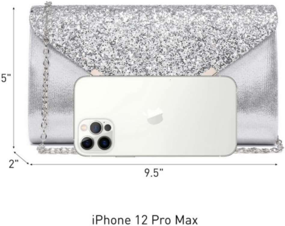 Women Evening Bags Formal Clutch Purses for Wedding Party Prom Handbags with Shoulder Strap and Glitter Flap