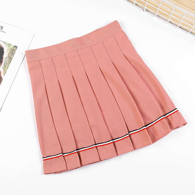 Women's pleated with colorful stripes 2024 new high waisted autumn and winter A-line student school style anti glare short pants skirt