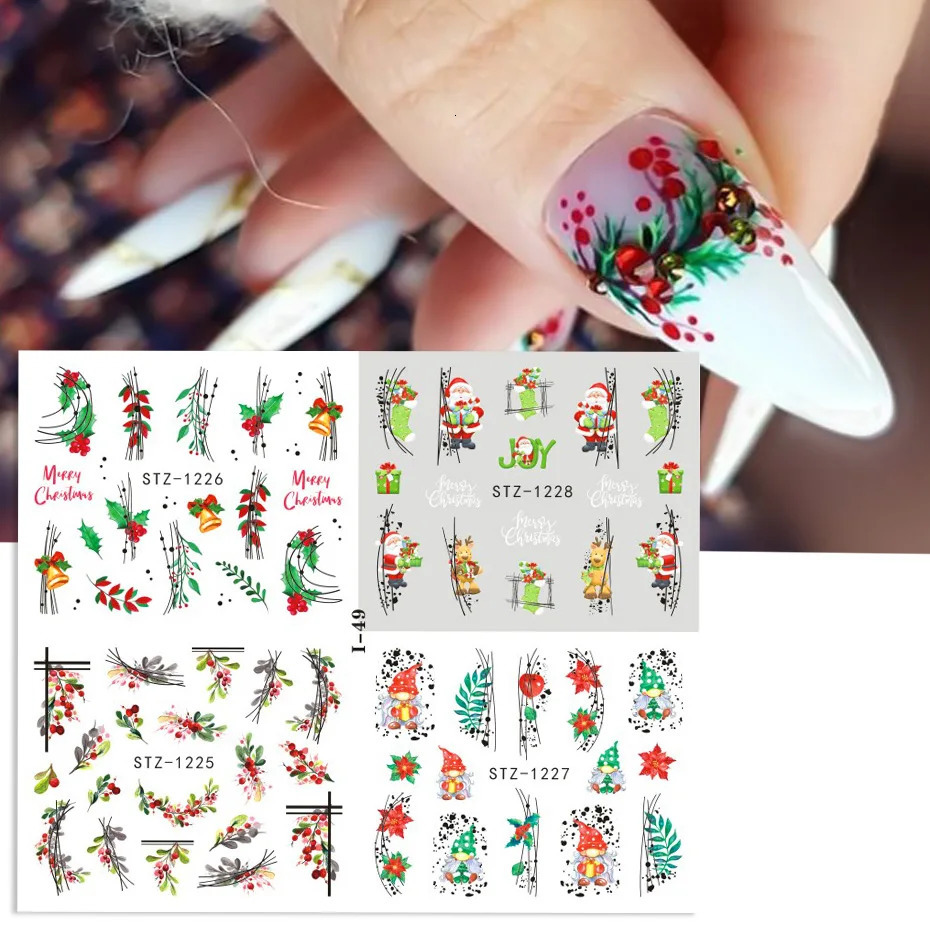 4-in-1 Christmas Flower Nail Stickers Snowflake Cartoon Birds Christmas s Elk Winter Stickers Sliders Year Decoration Handicrafts SAI44-49 241008