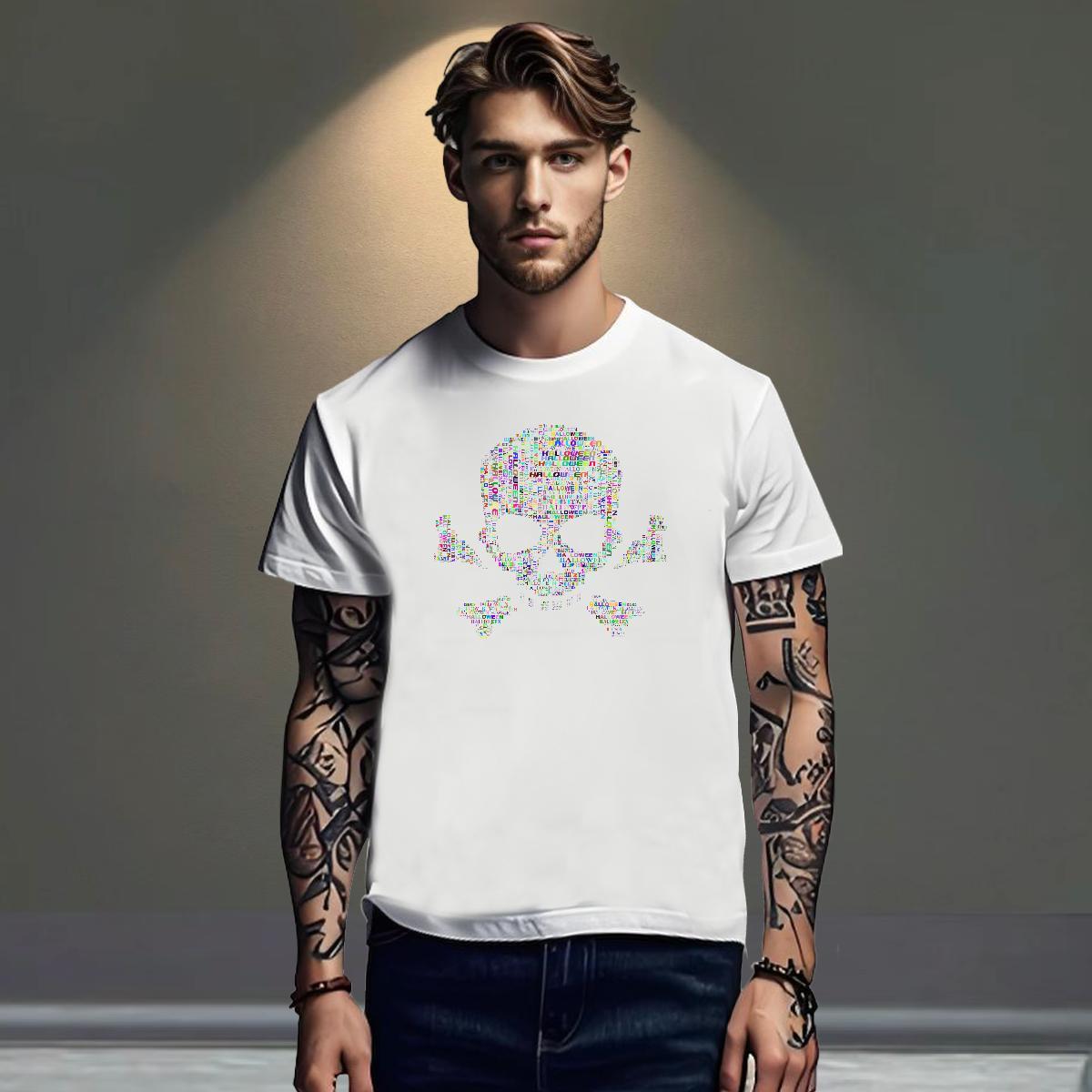 Unisex T Shirt For Man 230g Cotton skull Home Outdoor Asian Size O Neck Short Sleeves Men Tshirts DIY Tops Tees