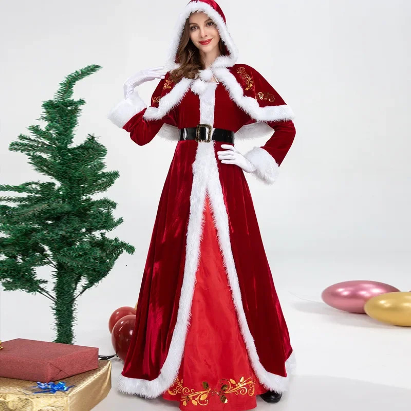 y classic Christmas ladies cosplay Santa Claus costume red dress carnival fancy party womens clothing 241007