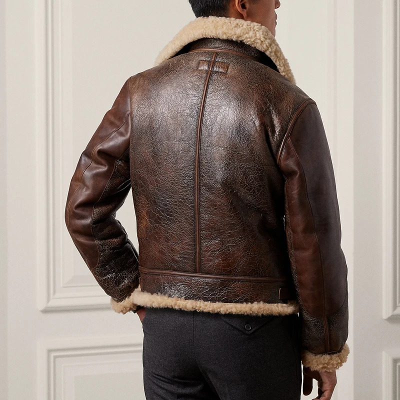 High quality fur integrated mens jacket winter product thick leather warm sheepskin mens aviation jacket 240927