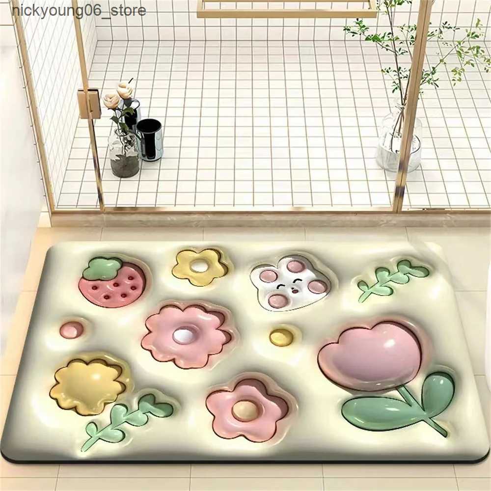 Non-Slip Bath Mats Shower Carpet Quick-drying Antiskid Soft Q-elastic Decorating Rugs Beautiful And Simple Bedroom Floor Mat Flooring Mat Floret L2409