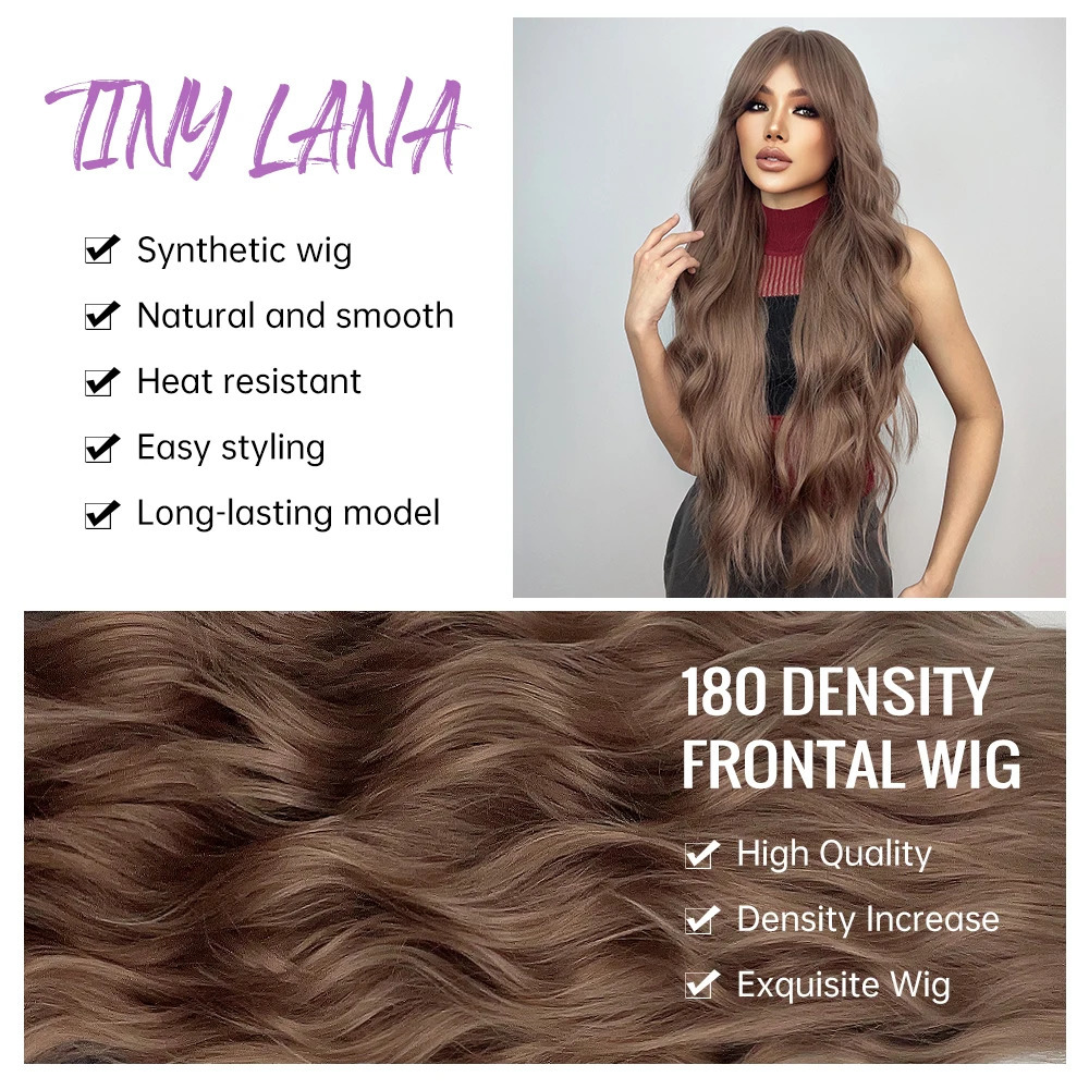 Ultra long curly chocolate brown synthetic hair wig with bangs African female role-playing water wave natural heat-resistant wig 241007