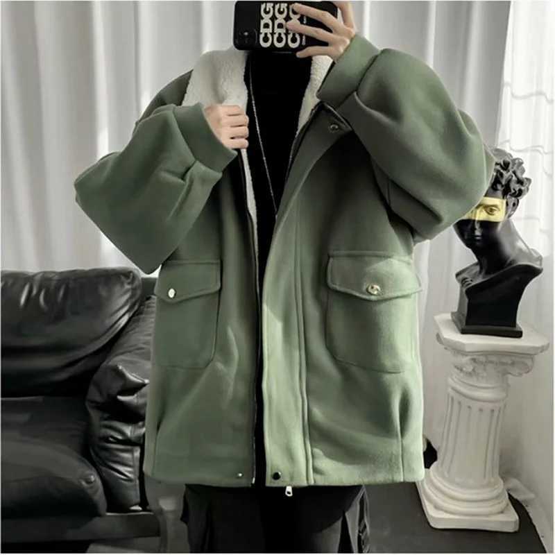 Blends Coats Men Fashion Solid Simple Leisure Wool Liner Warm Thick Retro Harajuku All-match Hip Hop High Street Jackets Cozy LX241010
