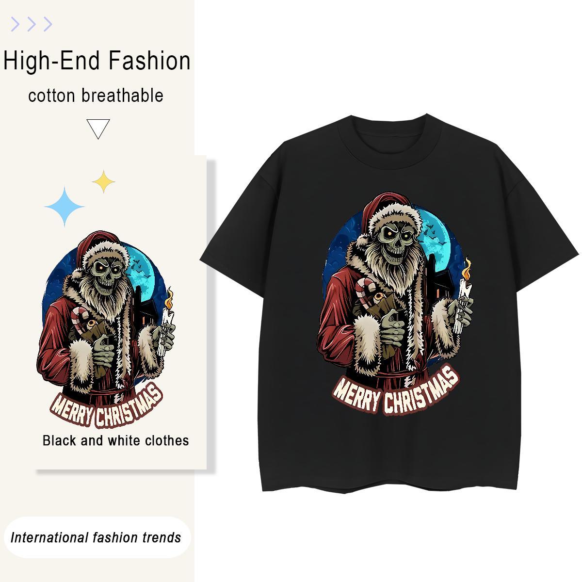 2024 DIY Women T Shirts 230g Pure Cotton O Neck Short Sleeves Casual Sport skull Women Tees Popular Cartoon Print Tops