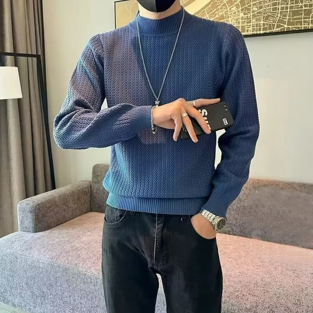 White Knitwear Korean long sleeved autumn and winter sweater fashionable Harajuku top casual fully matched mens underwear 241007