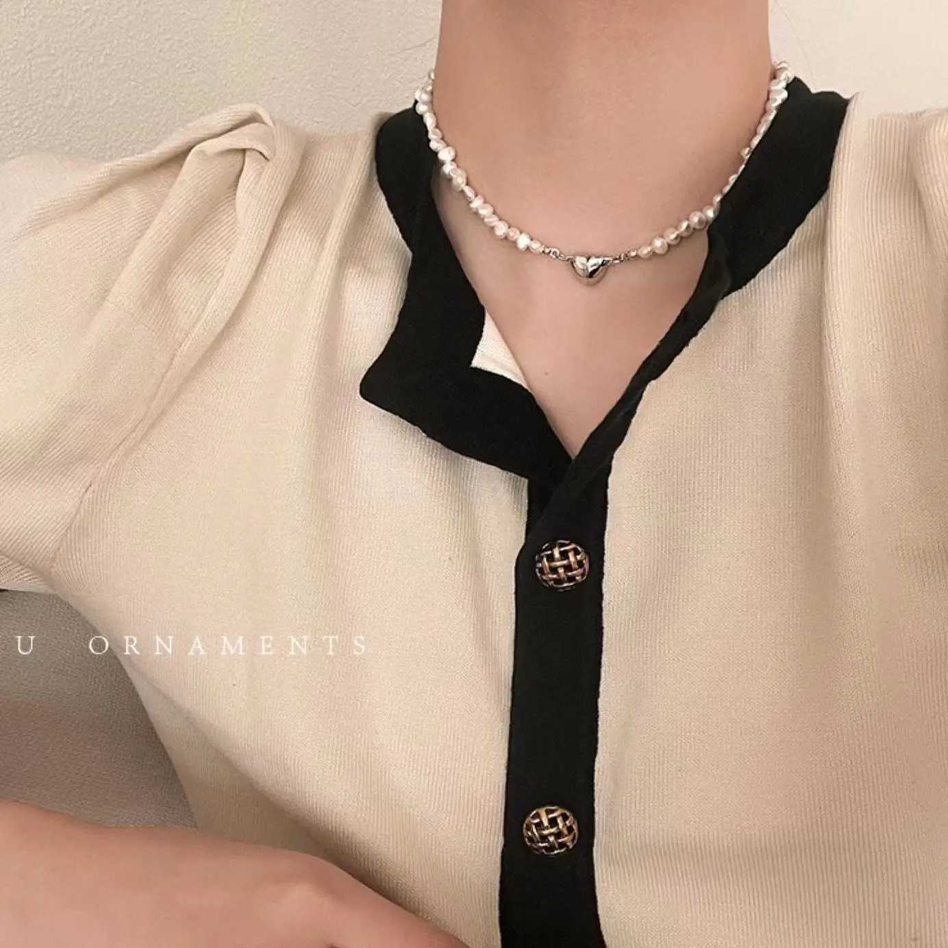 Korean Pearl Chain Choker Necklace Magnetic Heart Pendant for Women Girls 2024 Fashion Jewelry Bridal Engagement Wedding GiftsX241009