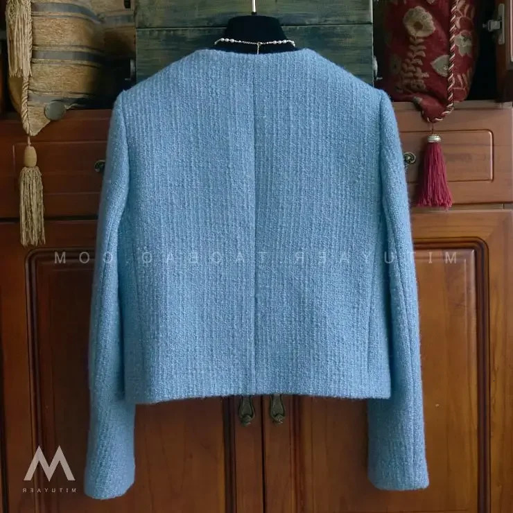 French small perfume short double-layer bra suitable for women in spring and autumn tweed top harajuku 240930